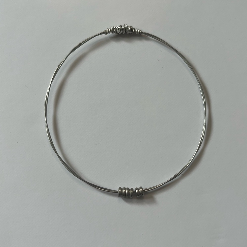 Silver-Tone Handmade Guitar String Bangle Bracelet